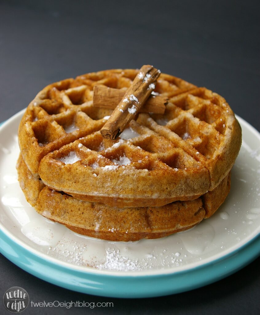 Cinnamon Roll Waffle Recipe twelveOeightblog.com #WaffleRecipe #CinnamonRoll #GlutenFree #twelveOeightblog
