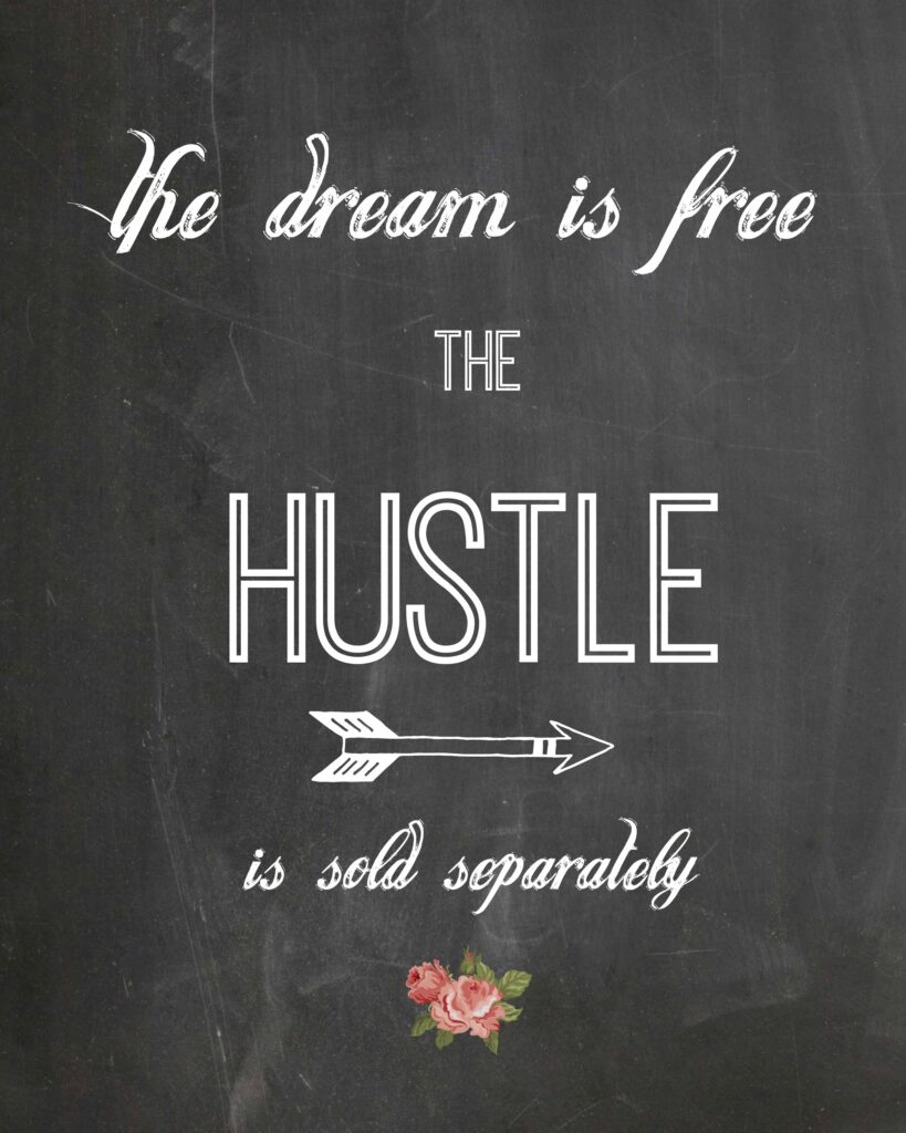 The Dream Is Free the Hustle is Sold Separately Free Printable twelveOeightblog.com #hustle #hustlequote #motivation #dreams #everyday #twelveOeightblog