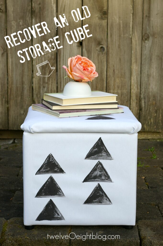 How to recover an old storage cube twelveOeightblog #recover #diy #painted #ottoman #footstool