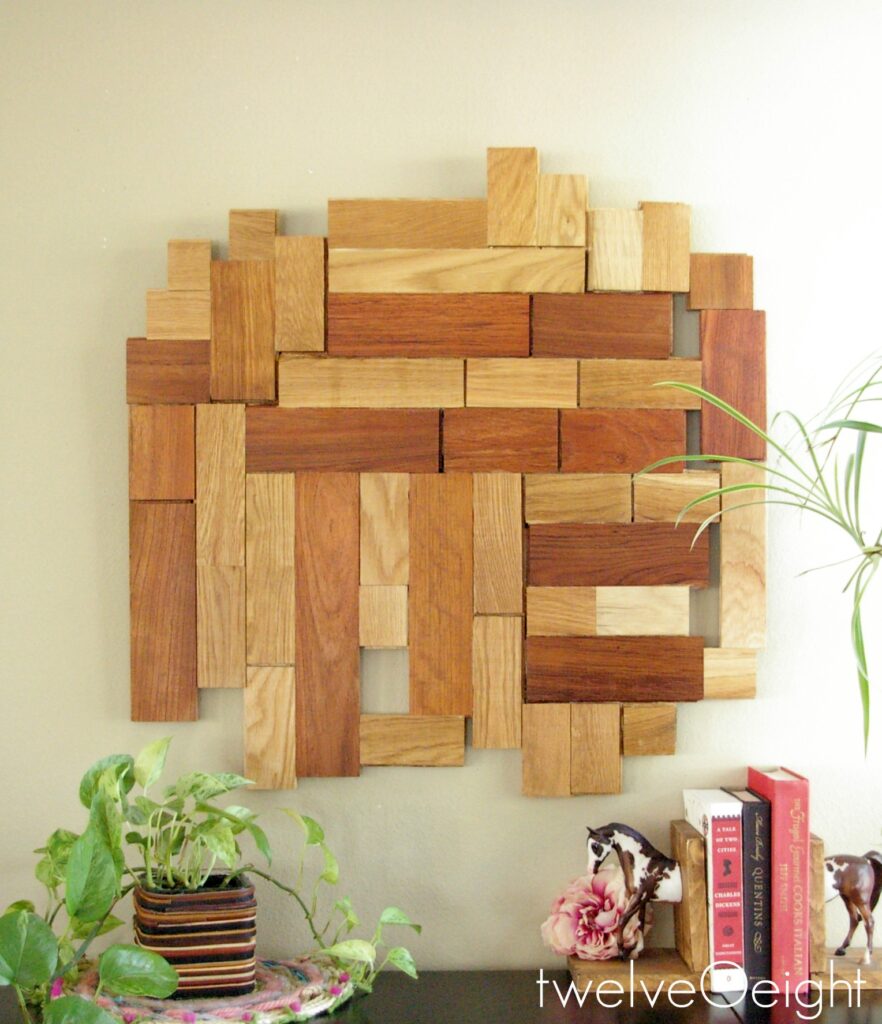 DIY Modern Wood Wall Hanging #DIY #wood #wallart #modern #recycle #twelveOeight