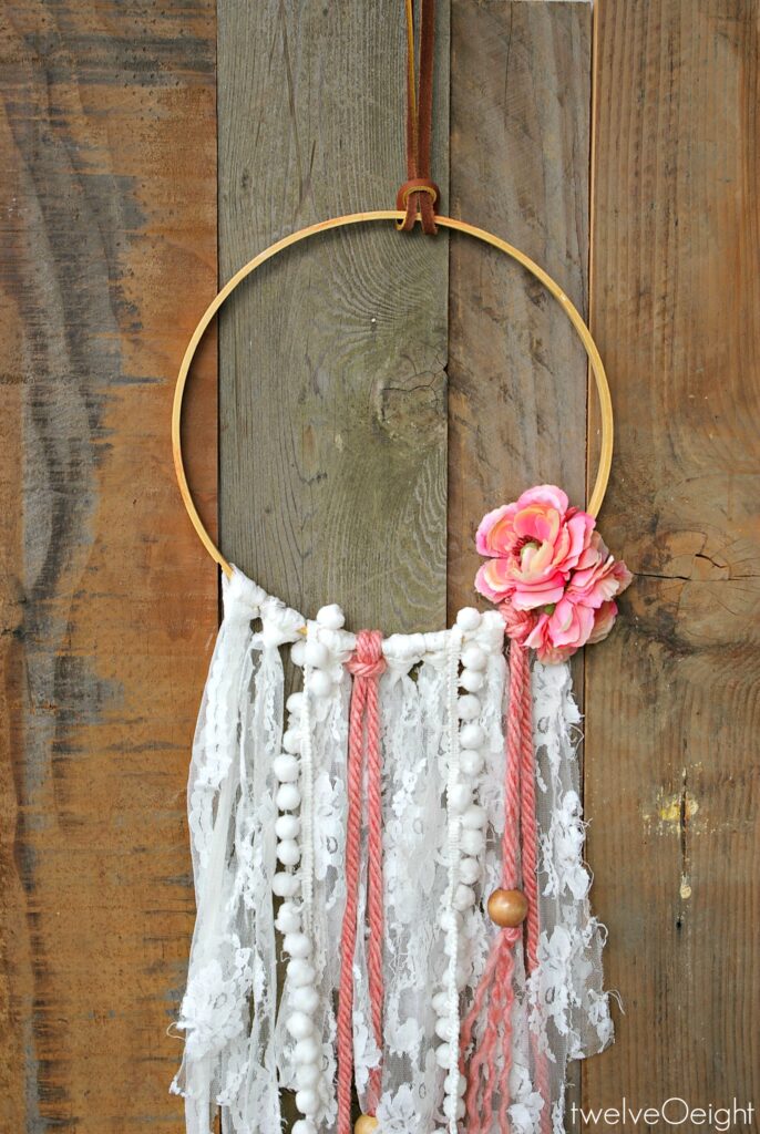 Lace + leather floral bohemian dream catcher twelveOeight